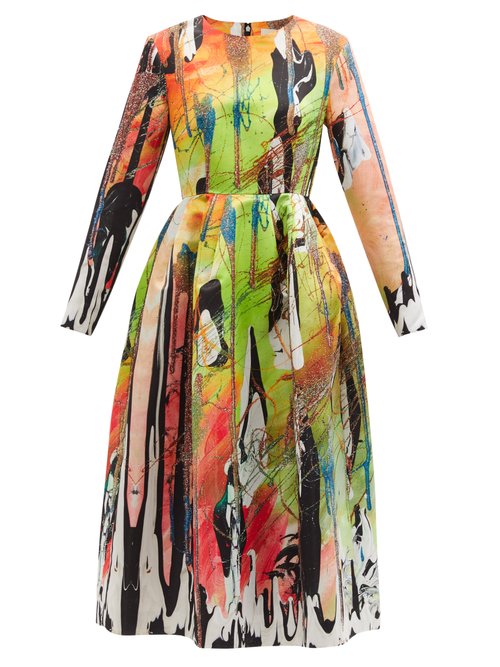 Christopher Kane - Mindscape Abstract-print Duchess-satin Dress Multi