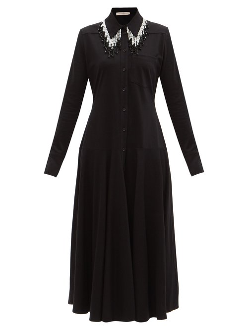 Christopher Kane - Bead-fringed Organic-cotton Jersey Shirt Dress Black