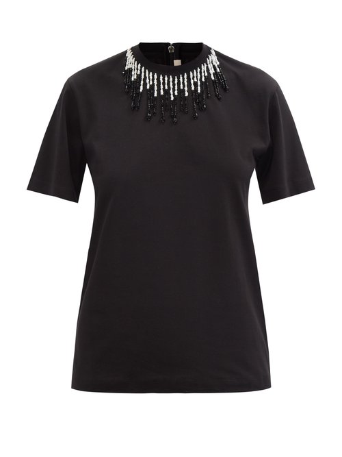 Christopher Kane - Beaded Cotton-jersey T-shirt Black