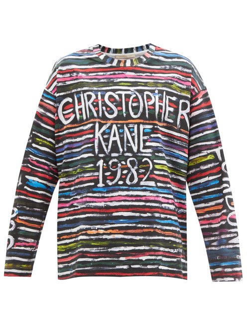 Christopher Kane - 1982 Striped-logo Print Cotton-jersey T-shirt Multi