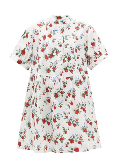 See By Chloé – Dita-print Short-sleeve Cotton-poplin Shirt Dress White Multi