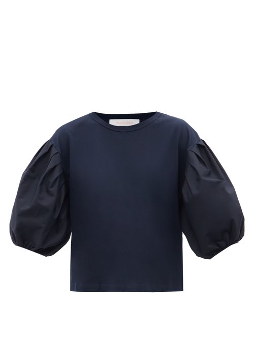 See By Chloé - Balloon-sleeve Cotton-jersey T-shirt Navy