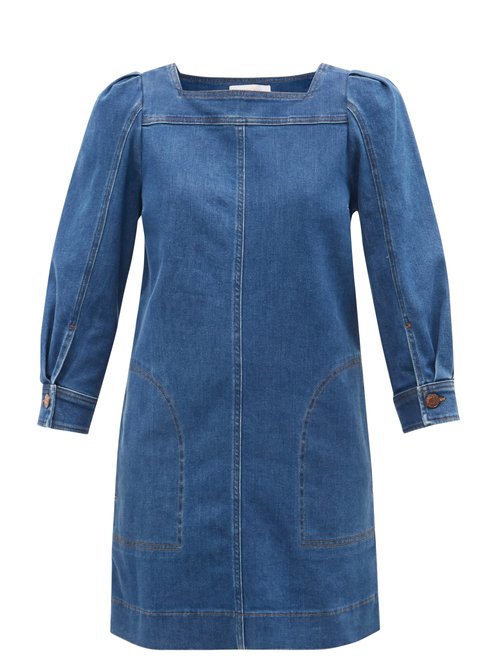 Buy See By Chloé - Balloon-sleeves Denim Mini Dress Mid Denim online - shop best See By Chloé clothing sales