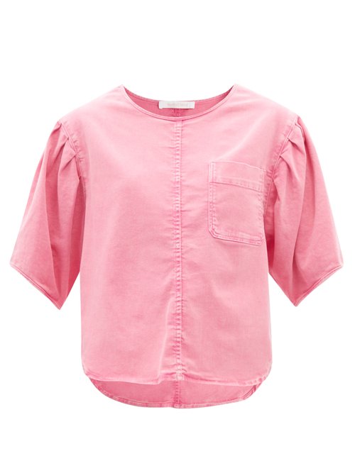 See By Chloé - Gathered-sleeve Dyed-denim Top Mid Pink