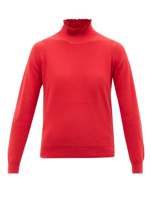 See By Chloé - Frilled Funnel-neck Cotton Sweater Red