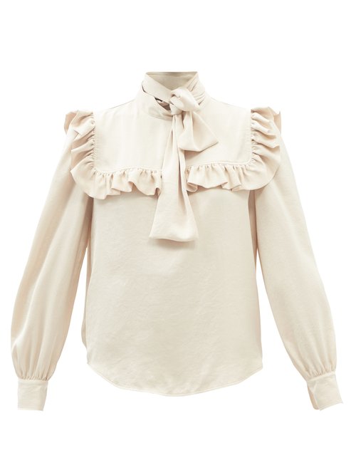 See By Chloé - Ruffled-yoke Crepe Pussybow Blouse Cream