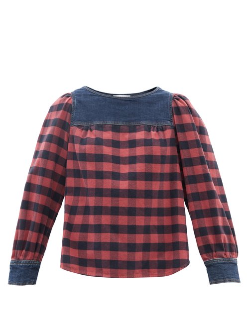 See By Chloé – Denim-trimmed Checked-flannel Blouse Red Multi