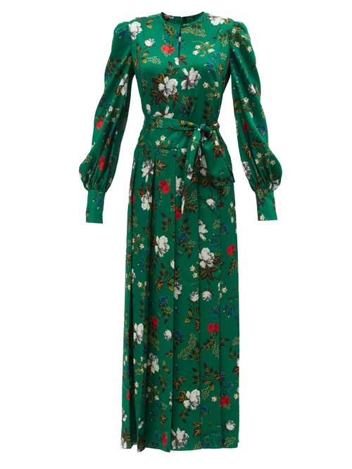 Erdem - Ludie Belted Carrington-print Twill Midi Dress Green Multi