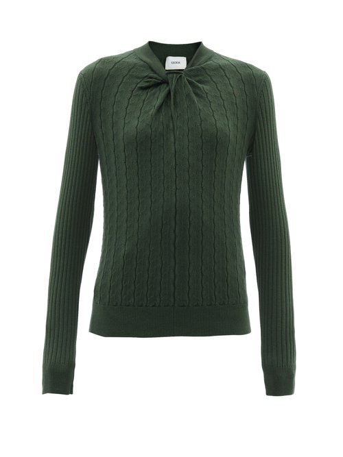 Erdem - Rae Twist-neck Cotton-blend Cable-knit Sweater Green