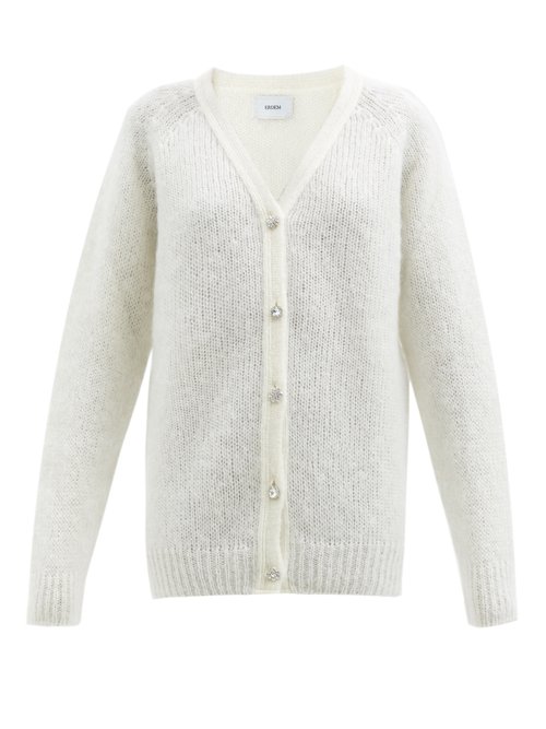 Erdem - Marcilly Crystal-button Mohair-blend Cardigan White