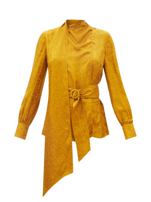 Erdem - Willia Paisley-jacquard Silk Blouse Yellow