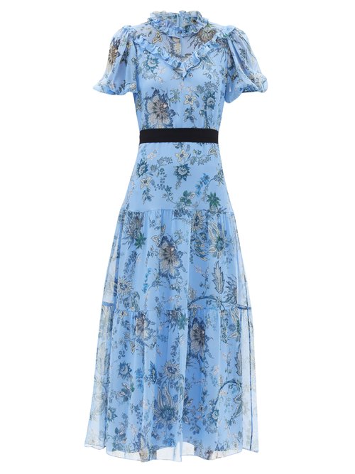 Erdem - Pearline Hogarth Vine-print Silk-voile Dress Blue