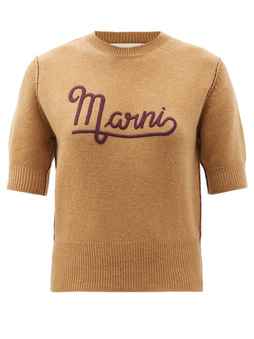 Marni - Logo-embroidered Wool Sweater Brown