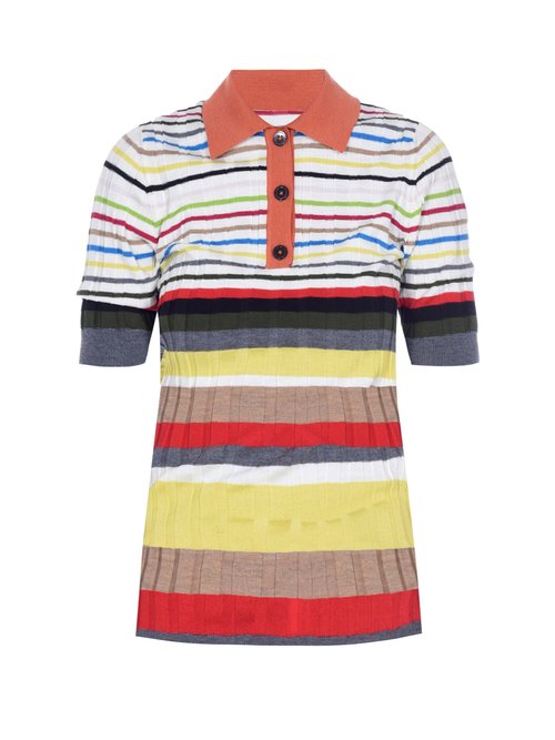 Buy Marni - Striped Ribbed Wool Polo Shirt Multi online - shop best Marni 