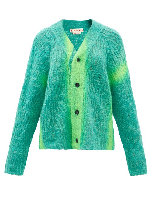 Buy Marni - Spray-painted Mohair-blend Cardigan Green online - shop best Marni 
