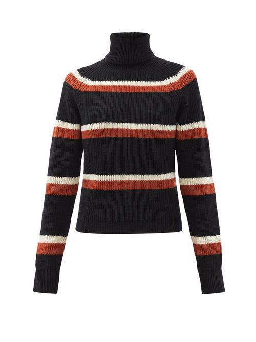 Marni - Roll-neck Intarsia-striped Ribbed-wool Sweater Black