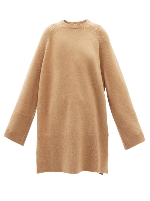 Totême - Oversized Slit-hem Longline Sweater Camel