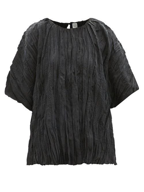 Totême - Dolman-sleeve Crinkled-silk Top Black