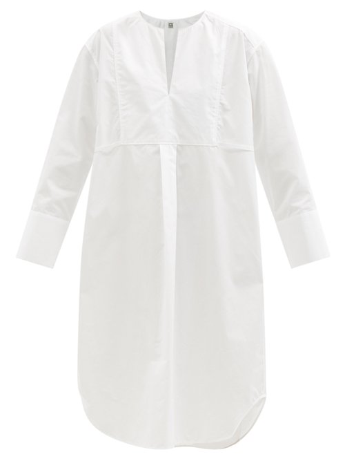 Totême - V-neck Cotton-poplin Shirt Dress White