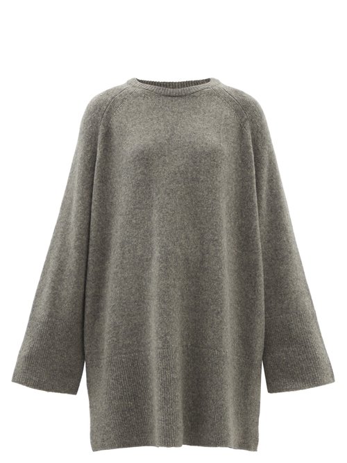 Totême - Wide-sleeve Oversized Longline Wool-blend Sweater Dark Grey