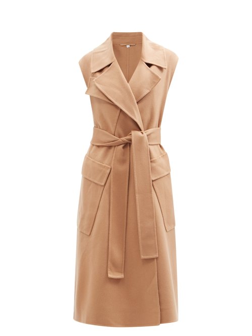 Burberry - Sleeveless Belted Cashmere Trench Coat Camel