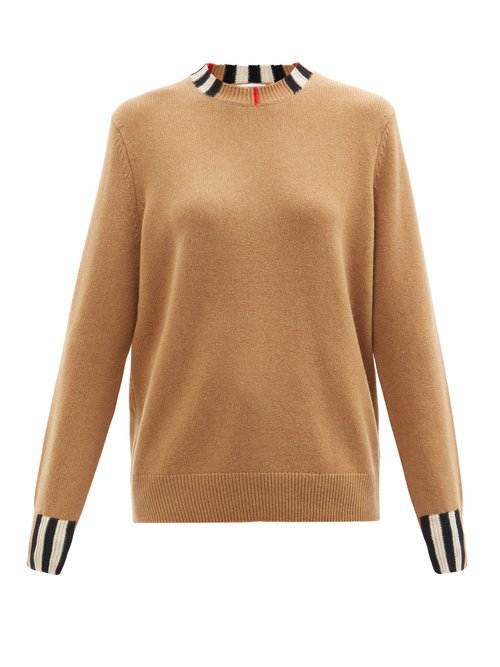 Burberry - Eyre Icon-stripe Cashmere Sweater Camel