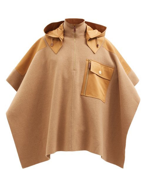 Buy Burberry - Panelled Camel-hair Hooded Cape Camel online - shop best Burberry clothing sales