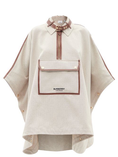 Burberry – Logo-embroidered Cotton-canvas Poncho Beige