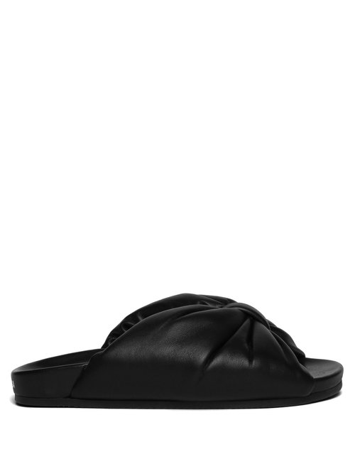 Buy Balenciaga - Puffy Knotted Leather Slides Black online - shop best Balenciaga shoes sales