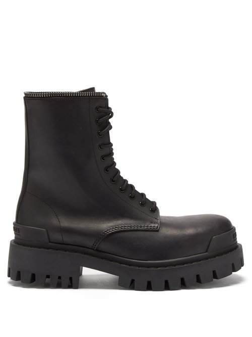 Buy Balenciaga - Master Lug-sole Leather Ankle Boots Black online - shop best Balenciaga shoes sales