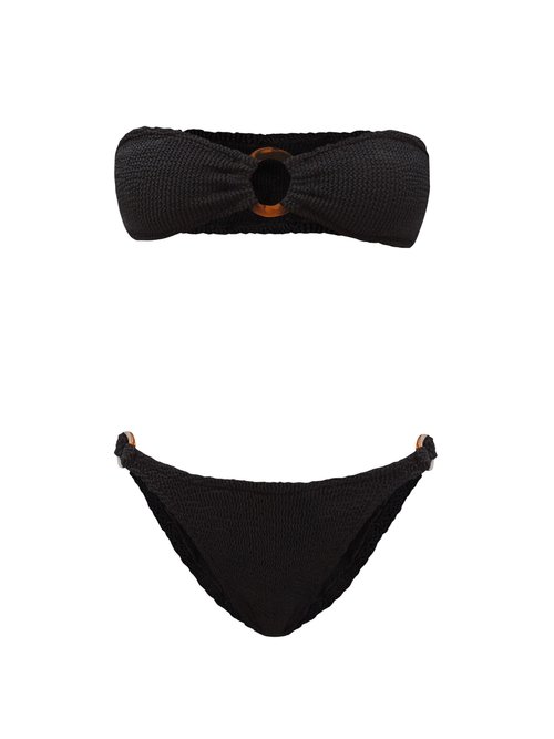 Hunza G - Gloria High-leg Crinkle-jersey Bandeau Bikini Black Beachwear
