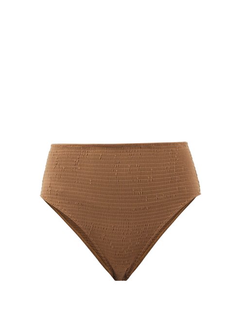 Totême - Smocked High-rise Bikini Briefs Light Brown Beachwear