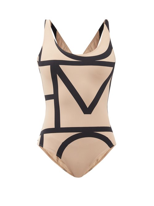 Totême - Monogram-print Swimsuit Light Brown Beachwear