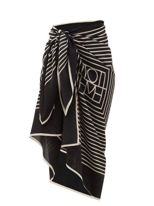 Totême - Monogram-print Silk-crepe Sarong Black Beachwear