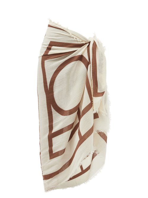 Totême - Monogram-print Cotton-muslin Sarong Ivory Beachwear