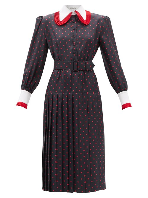 Rodarte - Pleated-collar Polka-dot Silk Dress Black Red