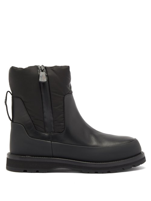 Moncler – Leather And Nylon Rain Boots Black