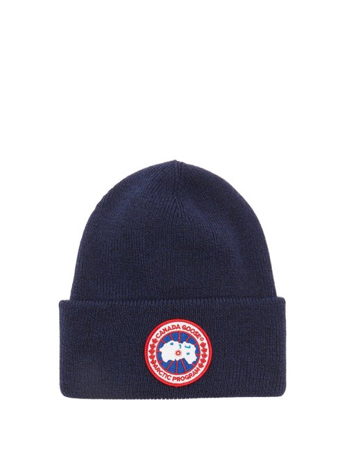 Patch-logo Rib-knit Merino Wool Beanie Hat