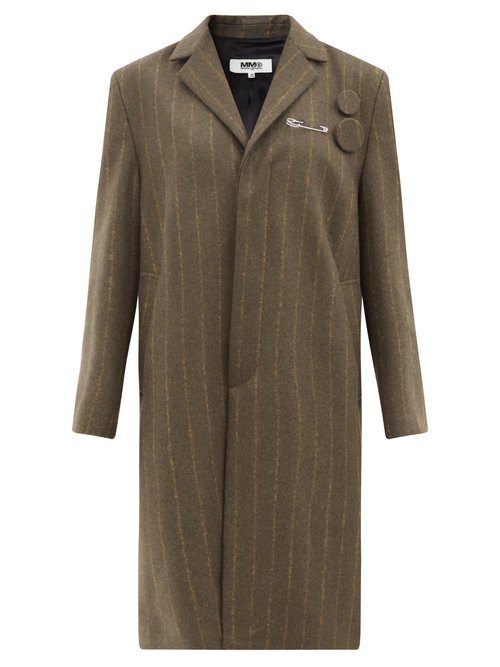 Mm6 Maison Margiela - Single-breasted Pinstriped Wool-blend Coat Brown