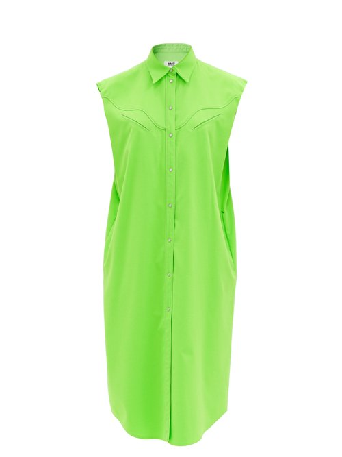 Buy Mm6 Maison Margiela - Sleeveless Flannel Shirt Dress Green online - shop best MM6 Maison Margiela clothing sales