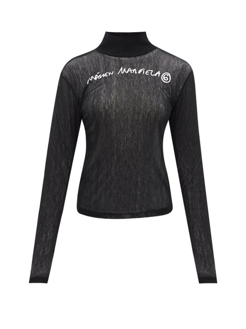 Mm6 Maison Margiela - Logo-print Stand-neck Jersey And Mesh Top Black