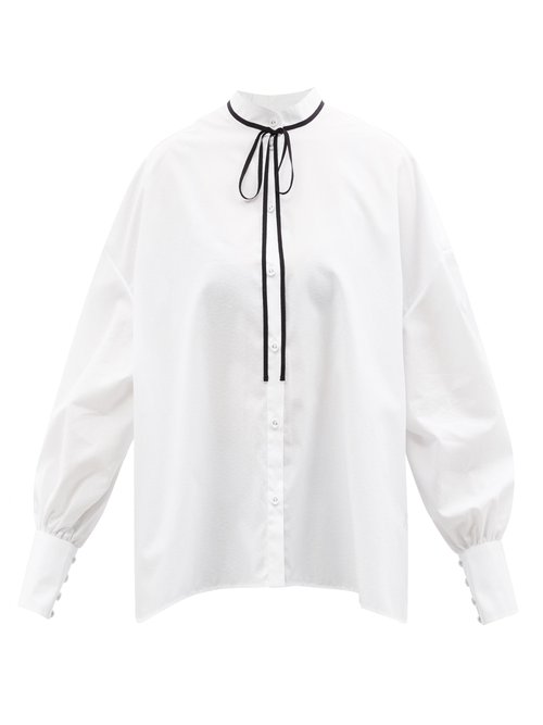 Erdem - The Poet Pussy-bow Cotton-poplin Shirt White