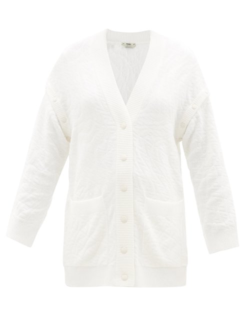 Fendi – Ff Vertigo-jacquard Detachable-sleeve Cardigan White