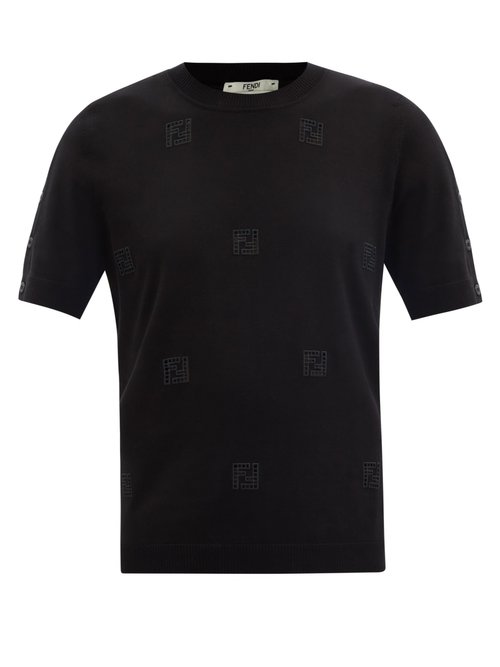 Buy Fendi - Ff-logo Embroidered Cotton Top Black online - shop best Fendi 
