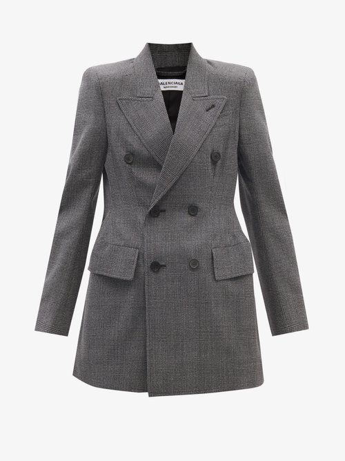 Balenciaga - Hourglass-waist Checked Wool-twill Jacket Black Grey