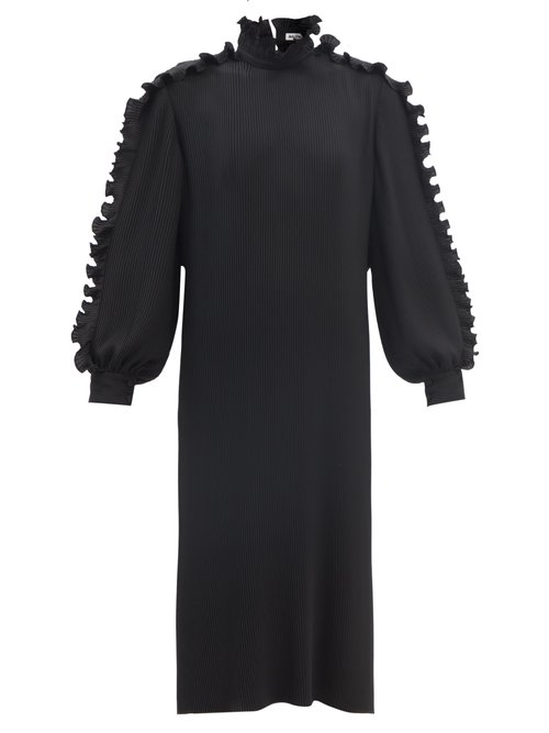 Buy Balenciaga - Flounced Pleated-crepe Dress Black online - shop best Balenciaga clothing sales