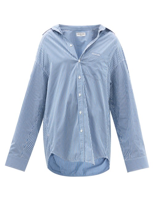 Balenciaga - Oversized Striped Cotton-poplin Shirt Light Blue
