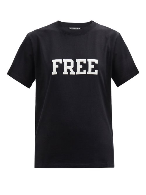Balenciaga - Free-appliqué Cotton-jersey T-shirt Black