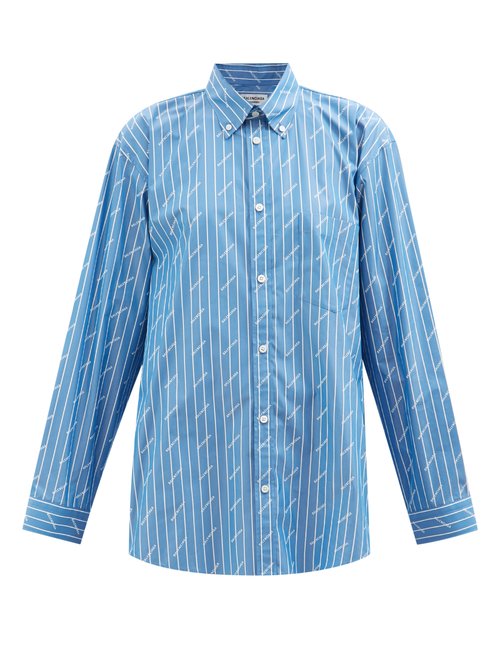 Balenciaga - Monogram Pinstripe-print Cotton-blend Shirt Blue Stripe