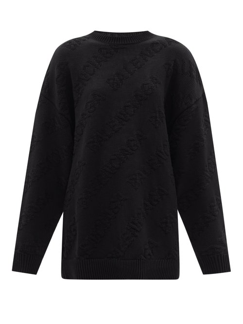 Balenciaga - Logo-jacquard Oversized Cotton Sweater Black